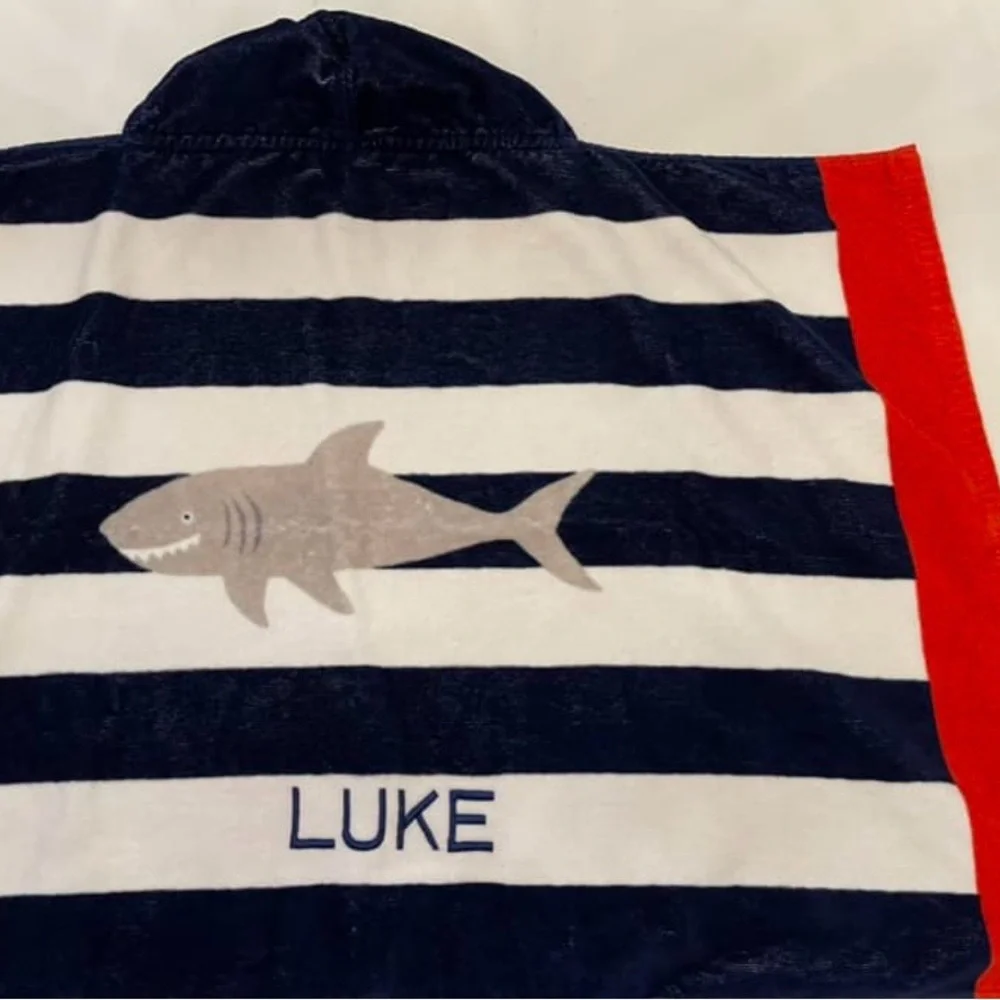 Pottery Barn Kids hooded towel - shark - LUKE monogram - baby size